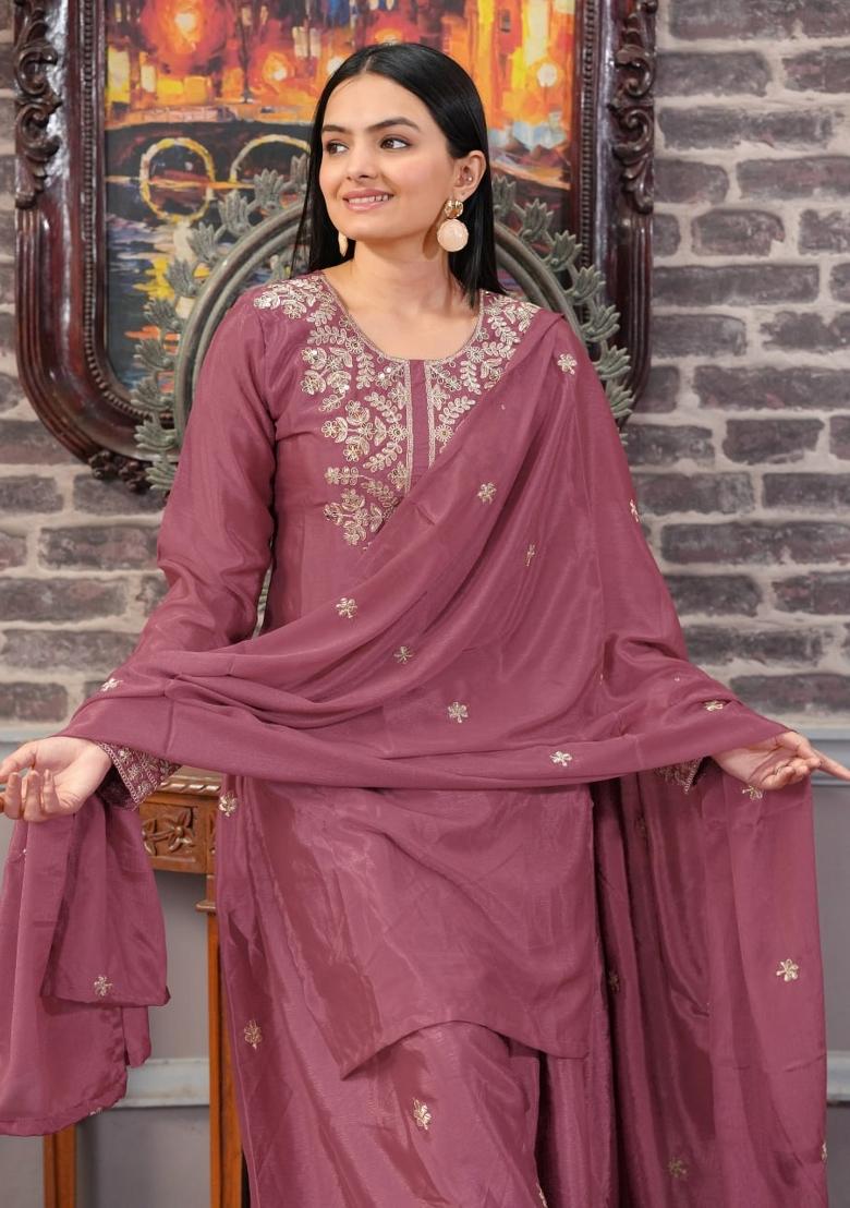 Onion Chinnon Embroidered Salwar Kameez With Dupptta