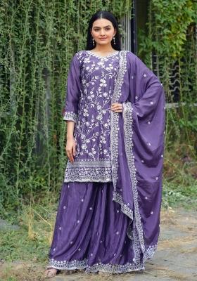 Lavender Chinnon Sequin Embroidered Salwar Kameez With Dupptta