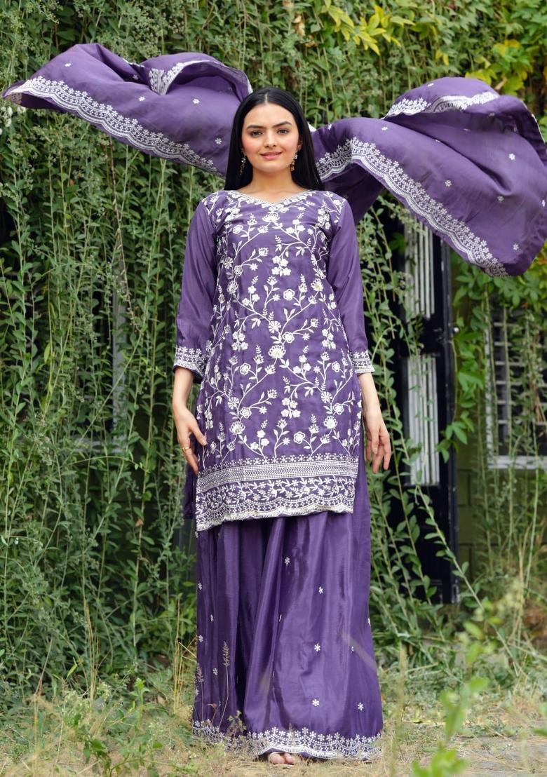 Lavender Chinnon Sequin Embroidered Salwar Kameez With Dupptta