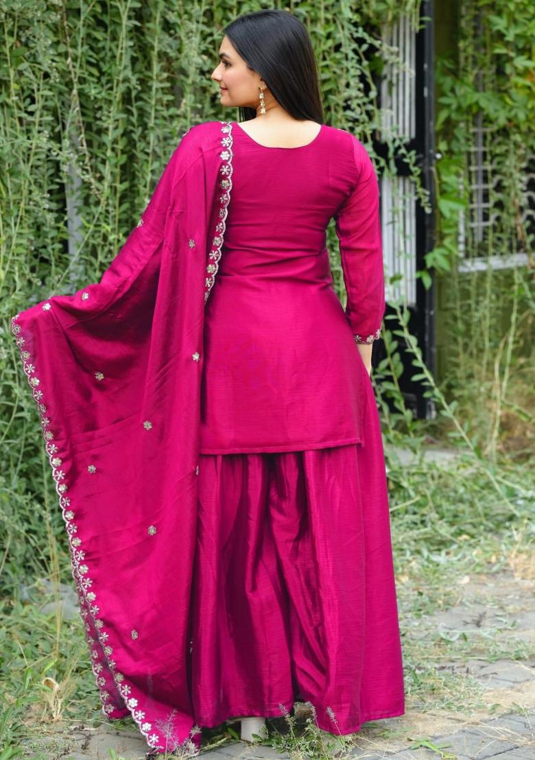 Pink Chinnon Sequin Embroidered Salwar Kameez With Dupptta