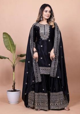 Black Chinnon Sequin Embroidered Salwar Kameez With Dupptta