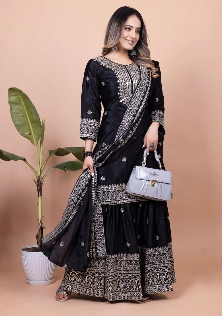 Black Chinnon Sequin Embroidered Salwar Kameez With Dupptta