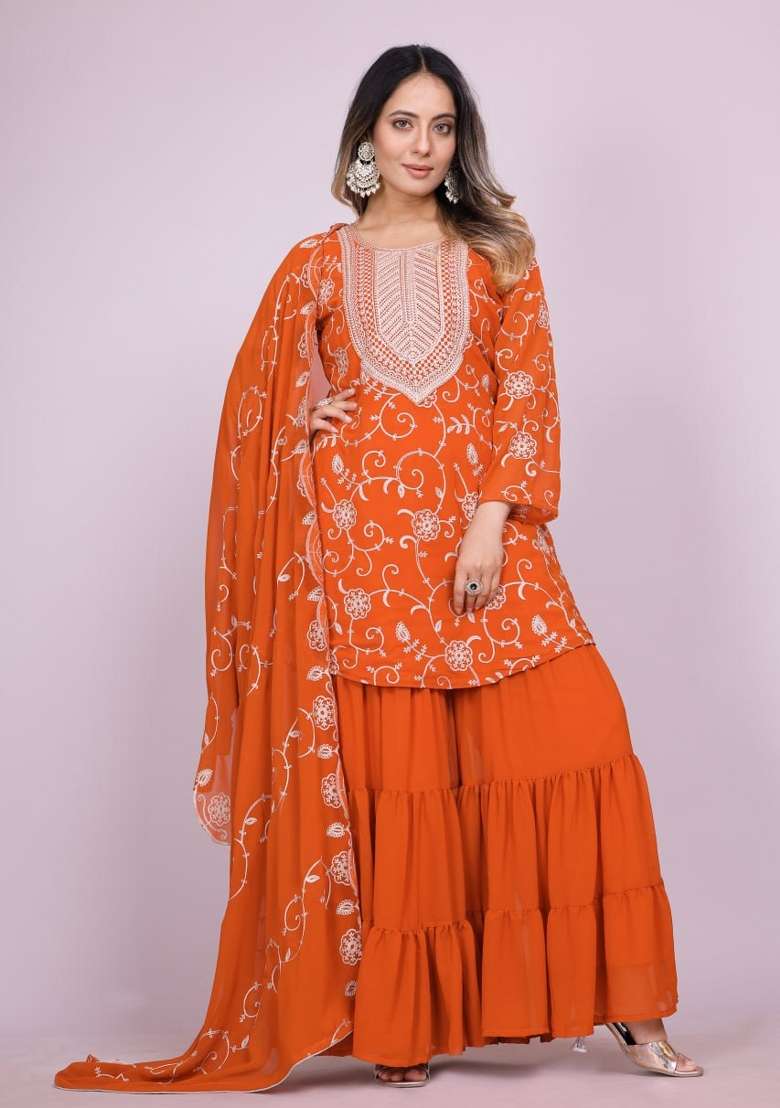 Fenta Chikankari Georgette Sharara Set - Indya