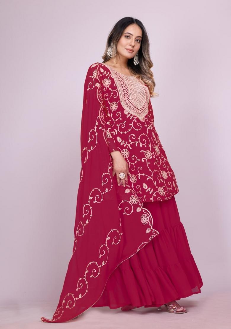 Pink Georgette Embroidered Salwar Kameez With Dupptta