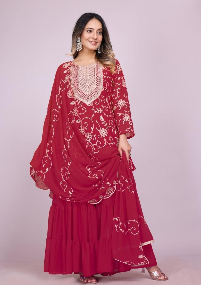 Pink Georgette Embroidered Salwar Kameez With Dupptta