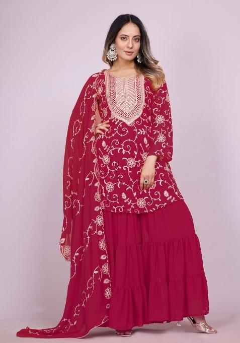 Pink Georgette Embroidered Salwar Kameez With Dupptta
