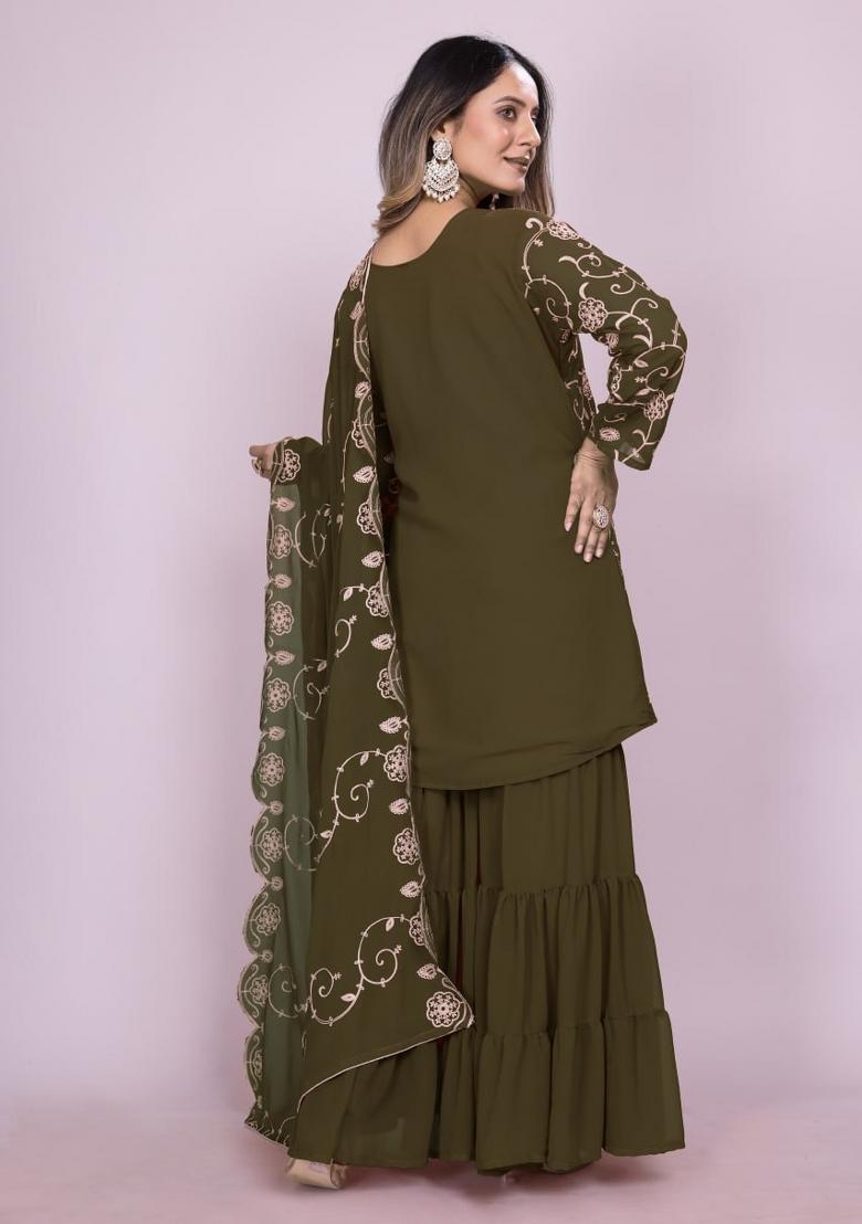 Mehendi Georgette Embroidered Salwar Kameez With Dupptta