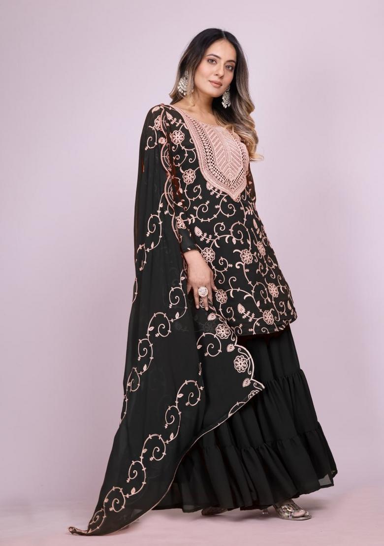 Black Georgette Embroidered Salwar Kameez With Dupptta