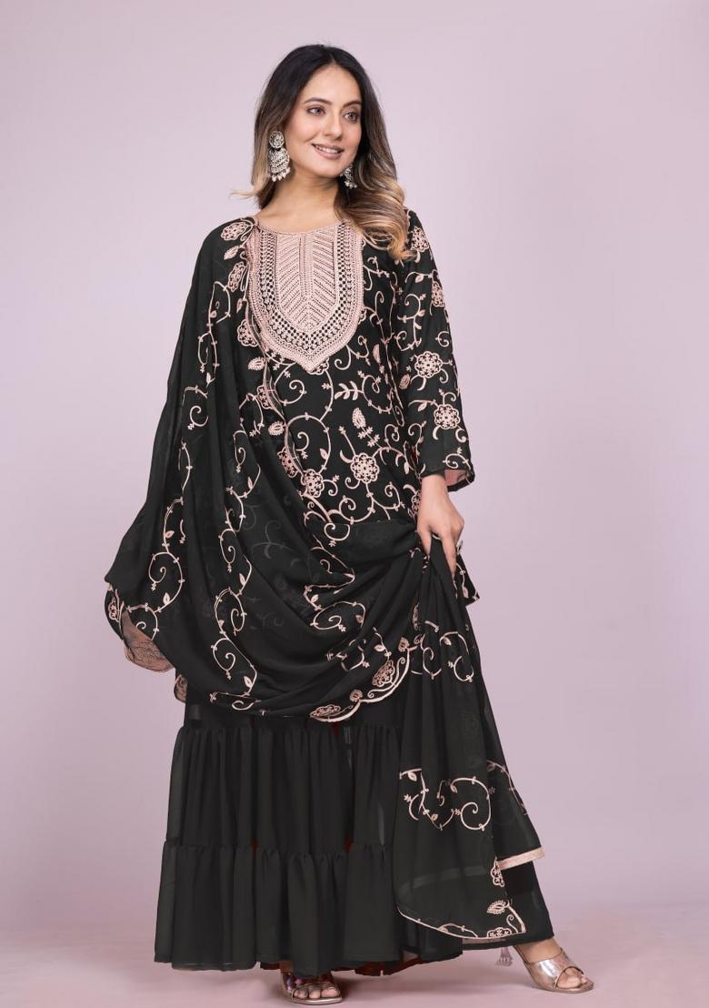 Black Georgette Embroidered Salwar Kameez With Dupptta