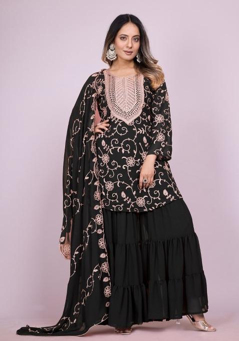 Black Georgette Embroidered Salwar Kameez With Dupptta