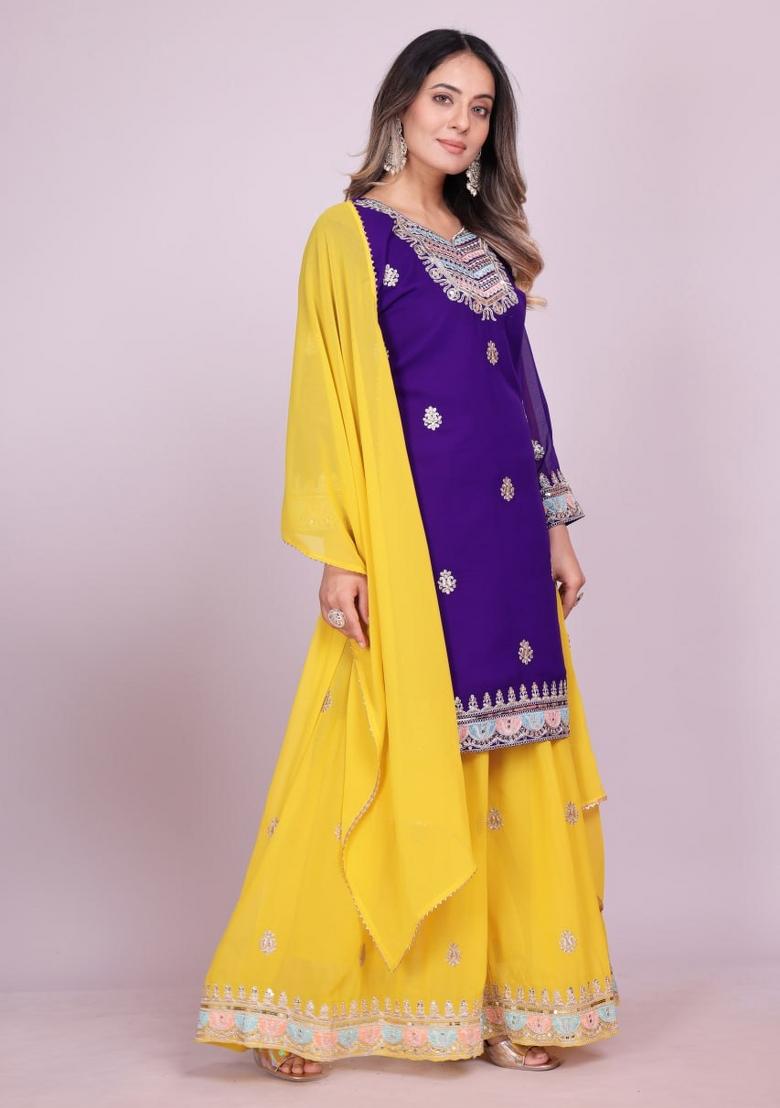 Blue Georgette Sequin Embroidered Salwar Kameez With Dupptta