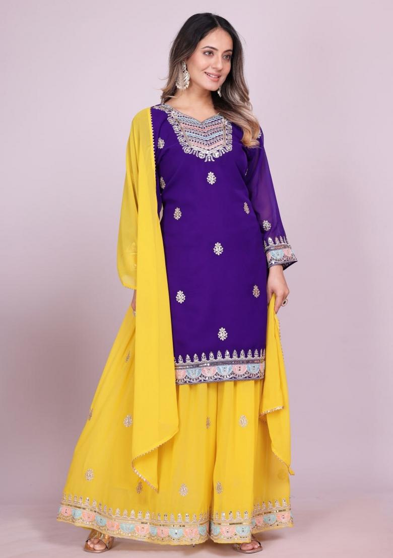 Blue Georgette Sequin Embroidered Salwar Kameez With Dupptta