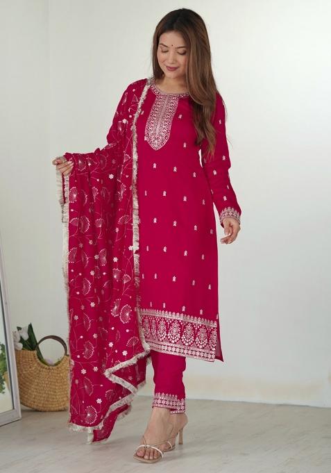 Pink Silk Sequin Embroidered Salwar Kameez With Dupptta