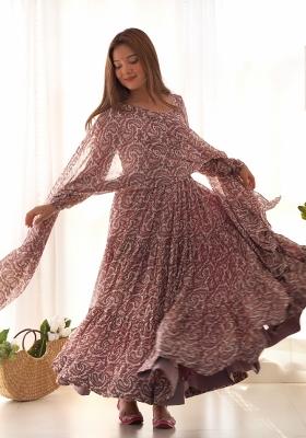 Lavender Georgette Printed Salwar Kameez With Dupptta