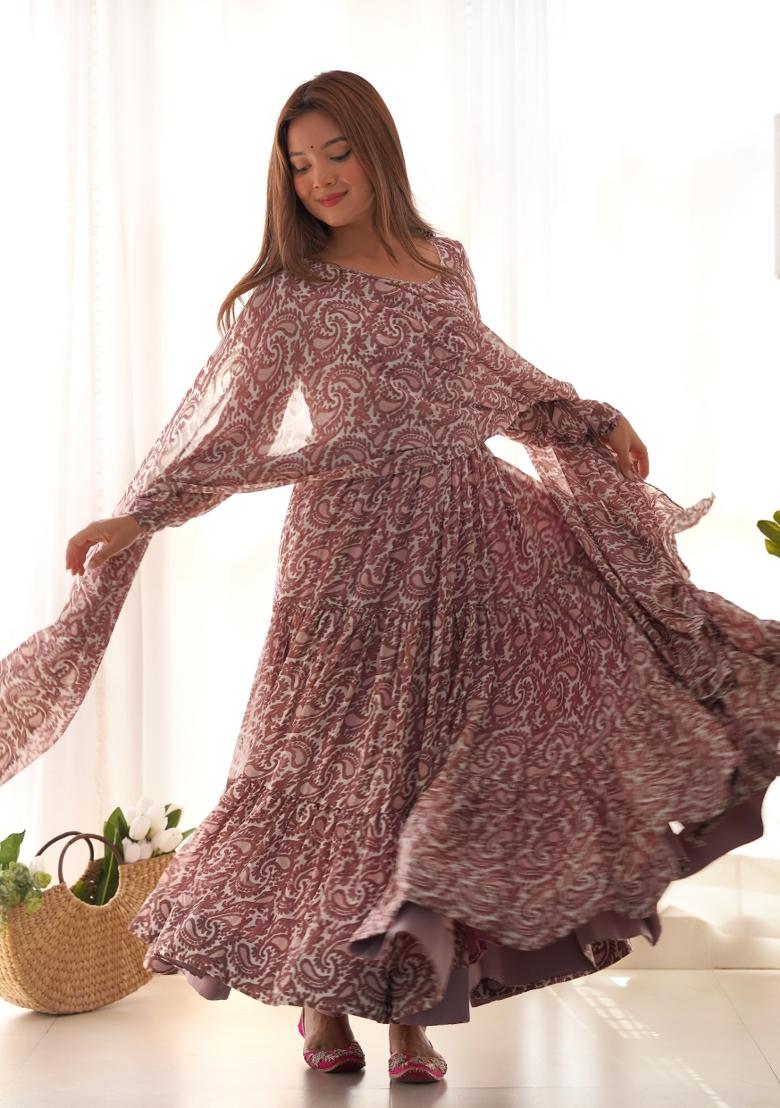 Lavender Georgette Printed Salwar Kameez With Dupptta