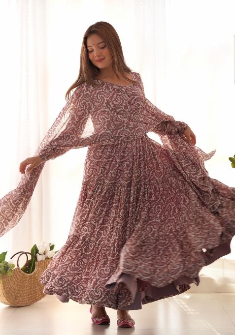 Lavender Georgette Printed Salwar Kameez With Dupptta