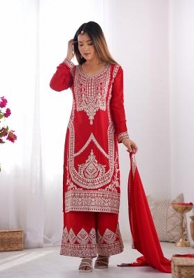 Red Silk Sequin Embroidered Salwar Kameez