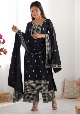Black Silk Sequin Embroidered Salwar Kameez With Dupptta