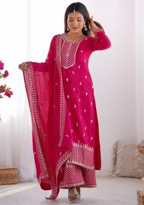 Pink Silk Sequin Embroidered Salwar Kameez With Dupptta
