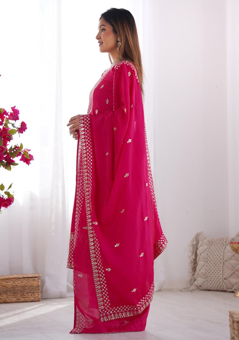 Pink Silk Sequin Embroidered Salwar Kameez With Dupptta