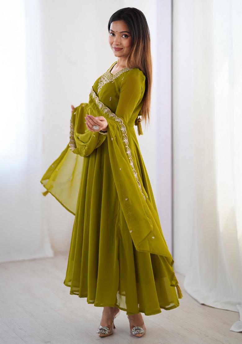 Mehndigreen Georgette Embroidered Salwar Kameez With Dupptta