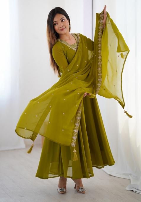 Mehndigreen Georgette Embroidered Salwar Kameez With Dupptta