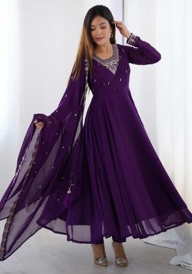 Purple Georgette Embroidered Salwar Kameez With Dupptta
