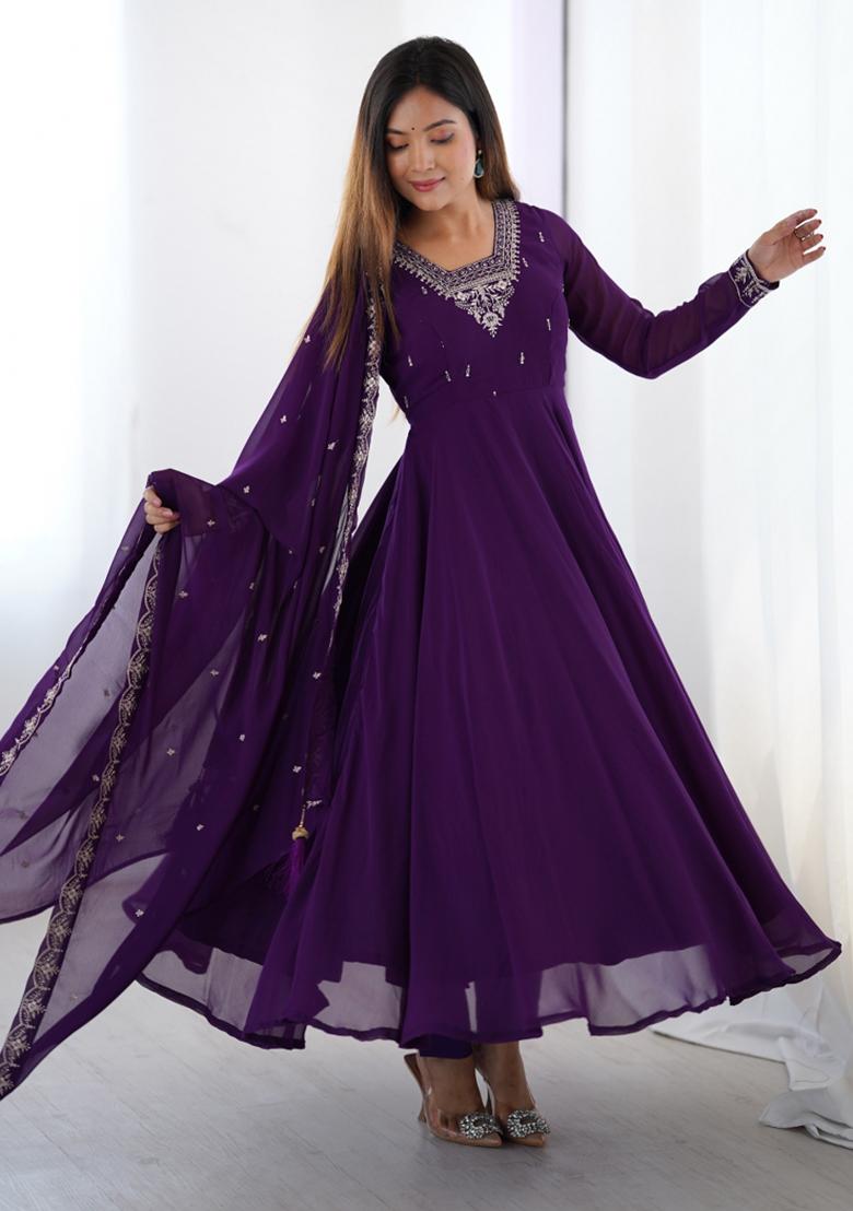 Purple Georgette Embroidered Salwar Kameez With Dupptta