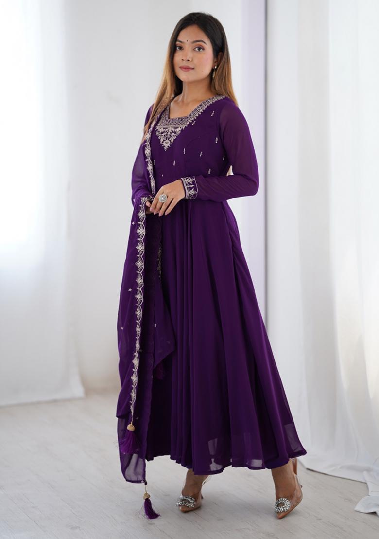 Purple Georgette Embroidered Salwar Kameez With Dupptta