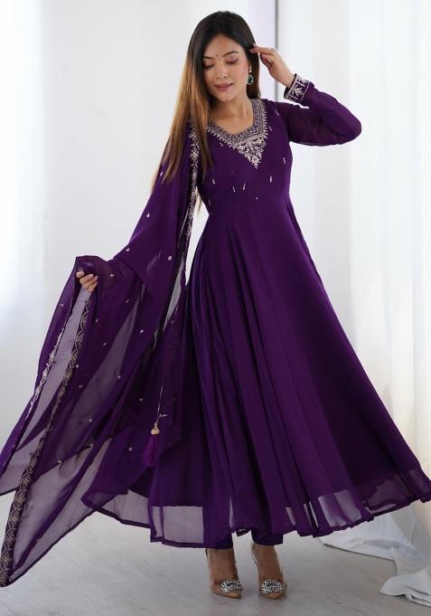 Purple Georgette Embroidered Salwar Kameez With Dupptta