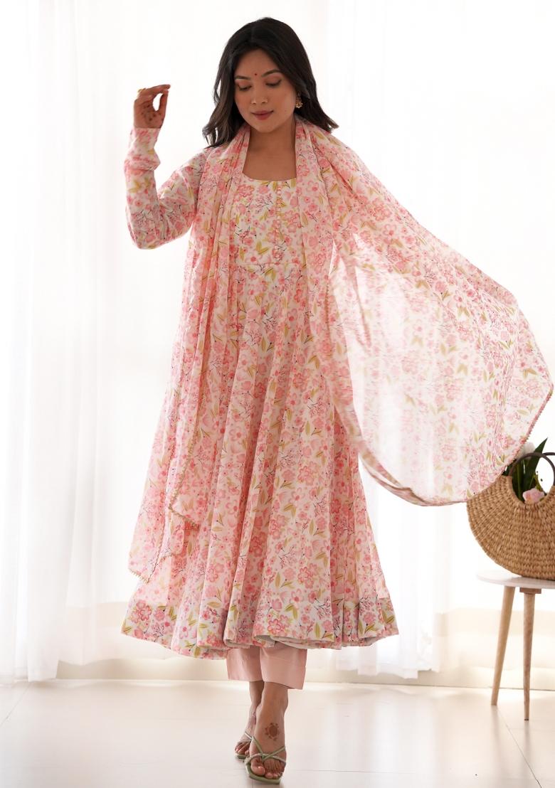 Peach Chiffon Floral Print Salwar Kameez