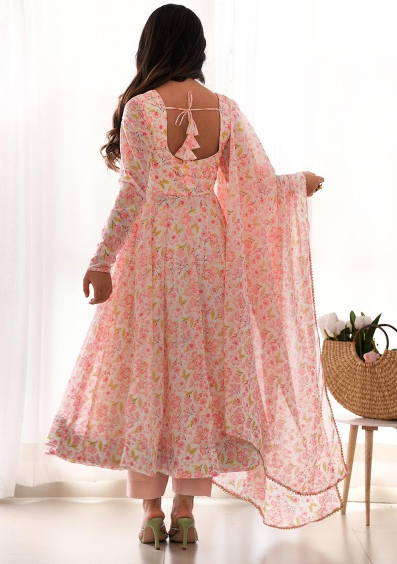 Peach Chiffon Floral Print Salwar Kameez