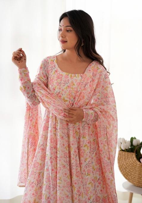 Peach Chiffon Floral Print Salwar Kameez