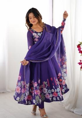 Purple Silk Embroidered Salwar Kameez With Dupptta