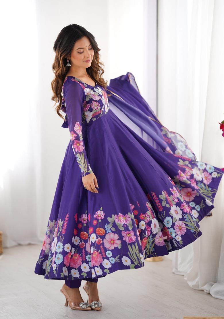 Purple Silk Embroidered Salwar Kameez With Dupptta