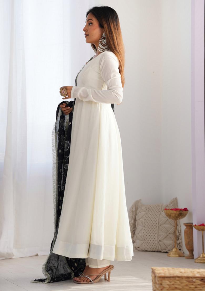 Black Silk Embroidered Salwar Kameez With Dupptta