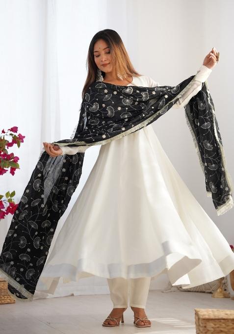 Black Silk Embroidered Salwar Kameez With Dupptta