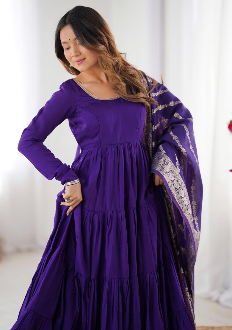 Purple Silk Embroidered Salwar Kameez With Dupptta