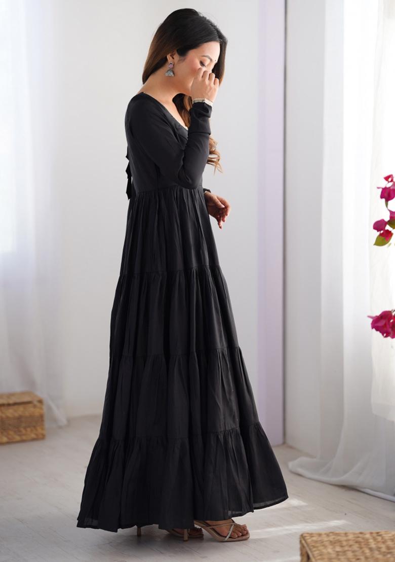 Black Silk Embroidered Salwar Kameez With Dupptta