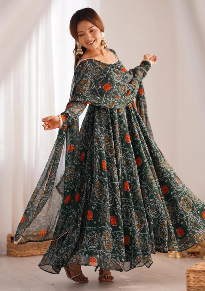 Green Cotton Printed Salwar Kameez With Dupptta