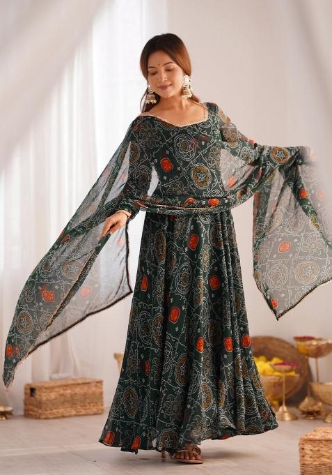Green Cotton Printed Salwar Kameez With Dupptta