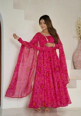 Pink Cotton Printed Salwar Kameez With Dupptta