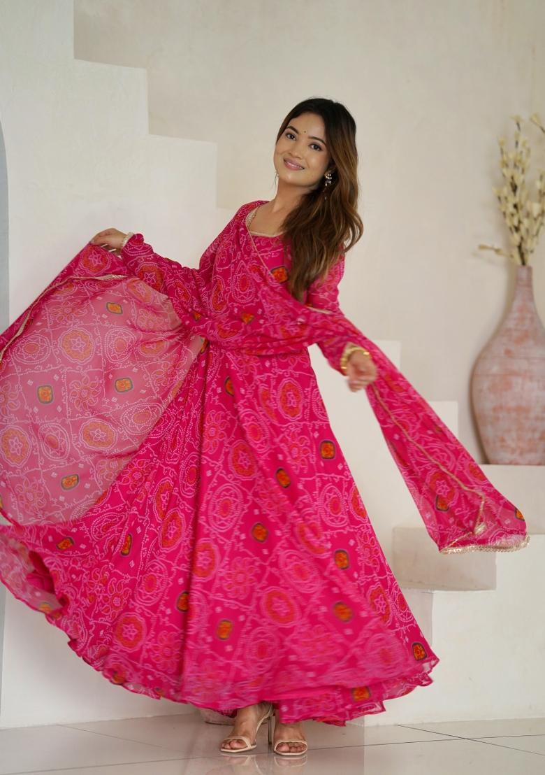 Pink Cotton Printed Salwar Kameez With Dupptta