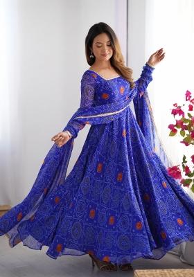 Royalblue Cotton Printed Salwar Kameez With Dupptta