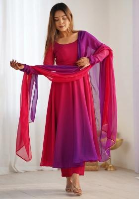 Dark Pink Georgette Embroidered Salwar Kameez With Dupptta
