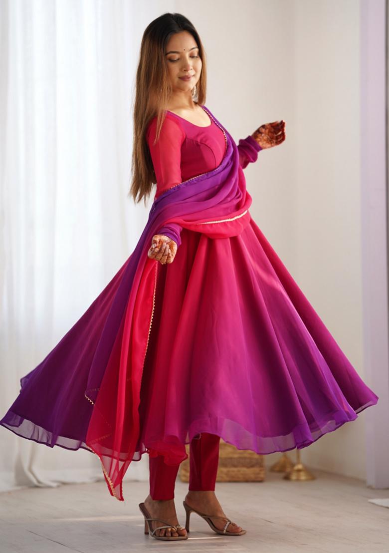 Dark Pink Georgette Embroidered Salwar Kameez With Dupptta