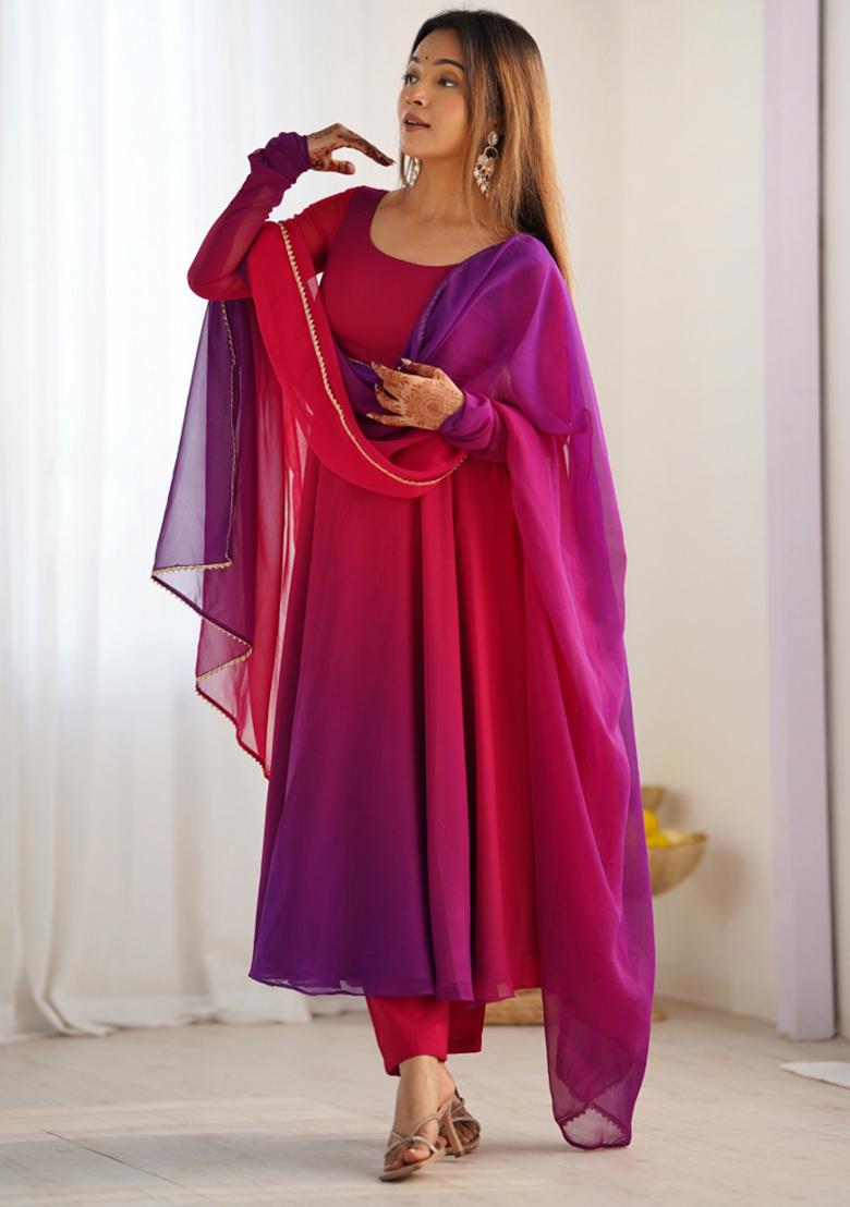 Dark Pink Georgette Embroidered Salwar Kameez With Dupptta