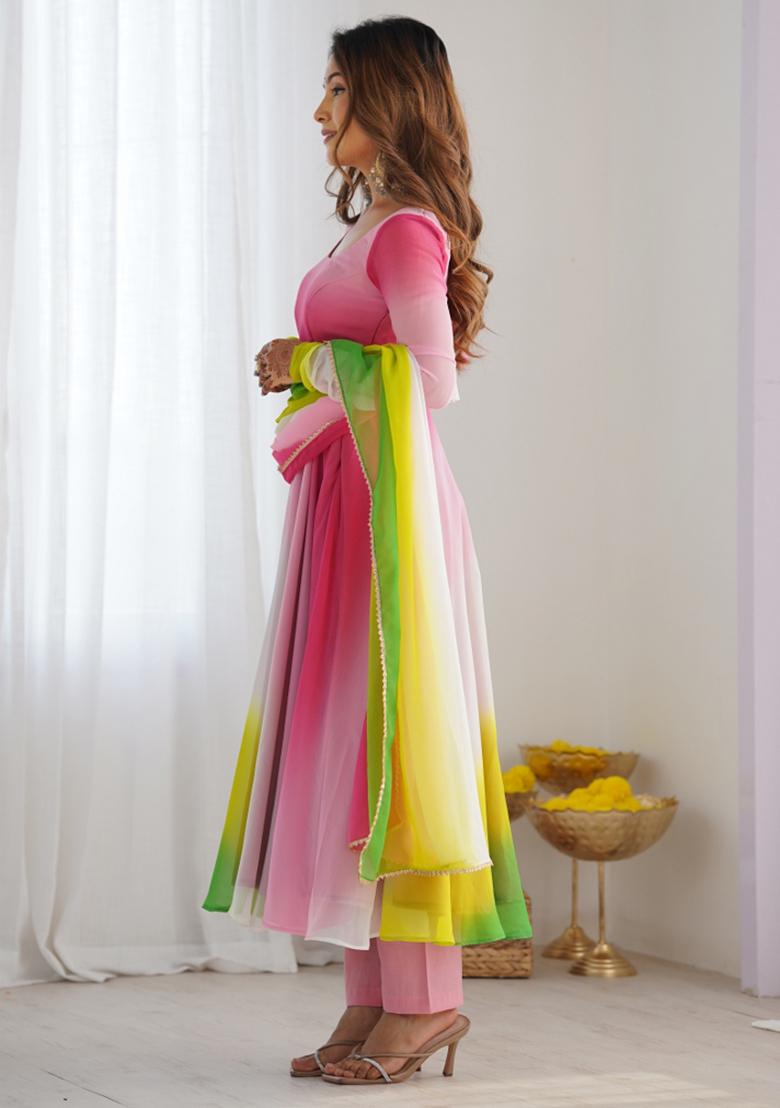 Multi Georgette Embroidered Salwar Kameez With Dupptta