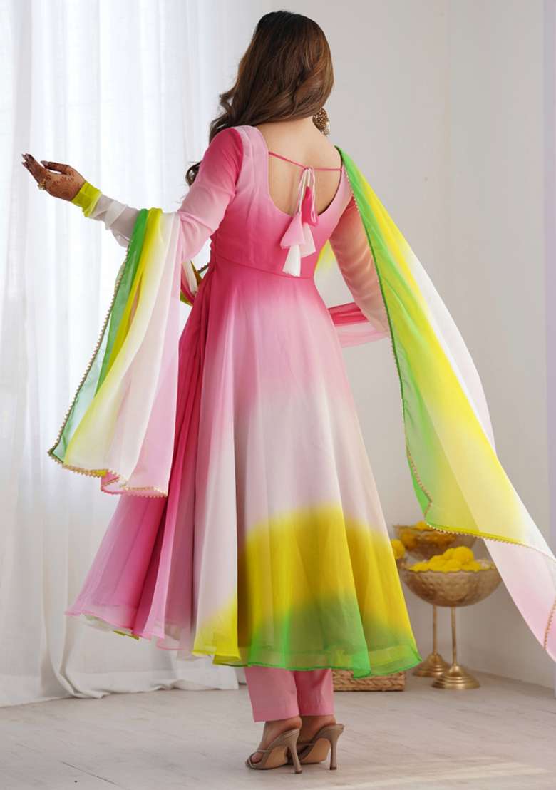 Multi Tie And Dye Georgette Anarkali Set - Indya