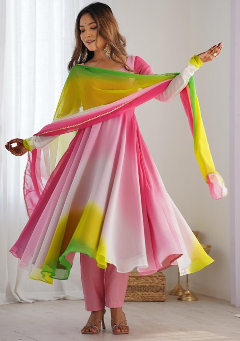 Multi Georgette Embroidered Salwar Kameez With Dupptta